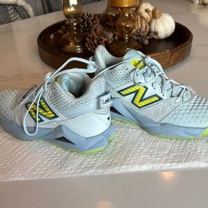 New Balance Sky Blue and Neon Yellow Athletic Shoes - pickleball shoes